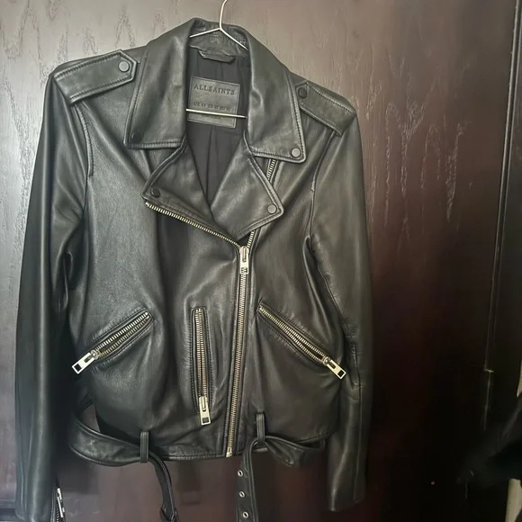 All Saints Balfern Black Leather Biker Jacket - Picture 2 of 8